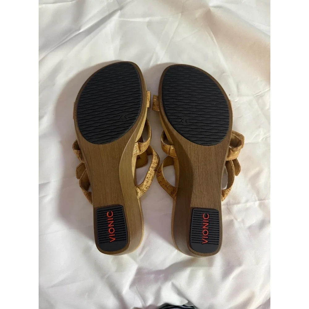 Vionic Radia Wedge Sandals  Gold Fleck Strappy Orthotic Tan Brown Womens 10